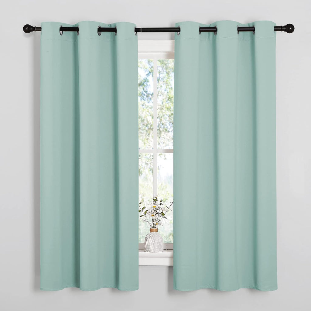 NICETOWN Aqua Blue Room Darkening Curtains for Kitchen, Window Treatment Thermal Insulated Solid Grommet Curtains/Drapes Bedroom (Set of…