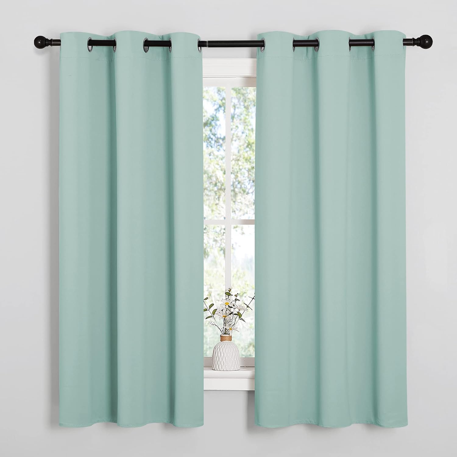 NICETOWN Aqua Blue Room Darkening Curtains for Kitchen, Window Treatment Thermal Insulated Solid Grommet Curtains/Drapes Bedroom (Set of…