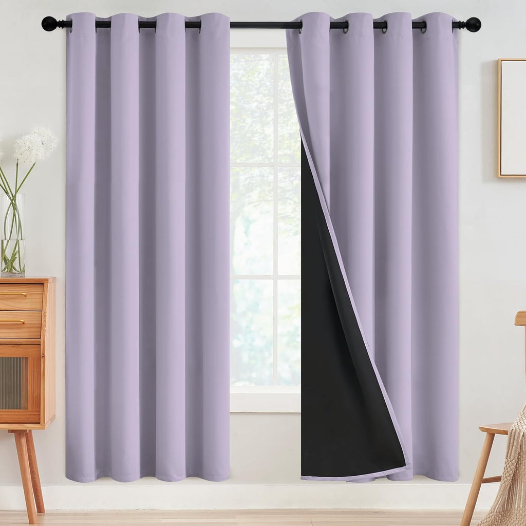 SimpleHome 100% Blackout Curtains for Bedroom, Thermal Insulated Lilac Grommet Window Drapes Room Darkening Curtains for Living Room with Bl…