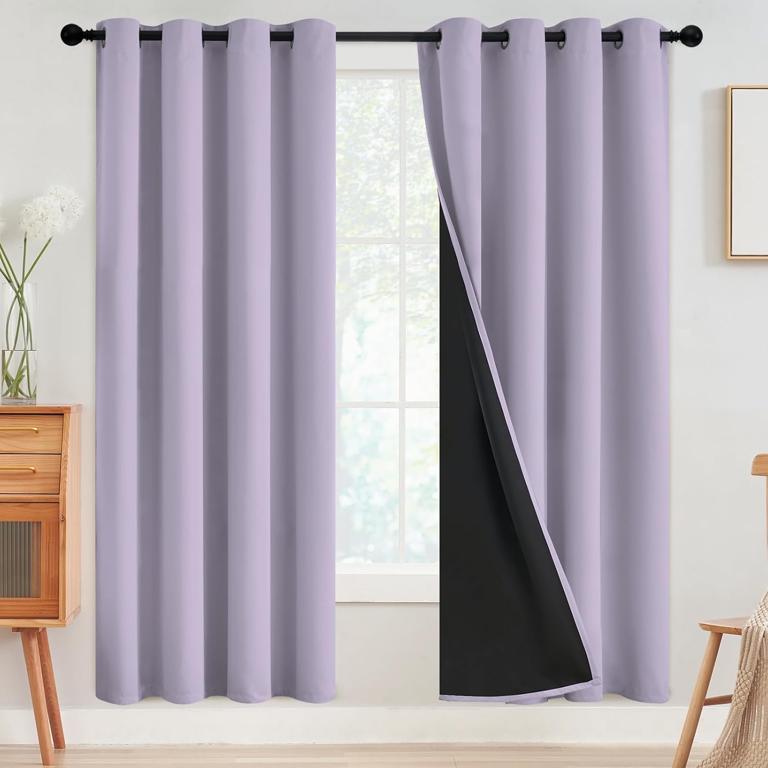 SimpleHome 100% Blackout Curtains for Bedroom, Thermal Insulated Lilac Grommet Window Drapes Room Darkening Curtains for Living Room with Bl…