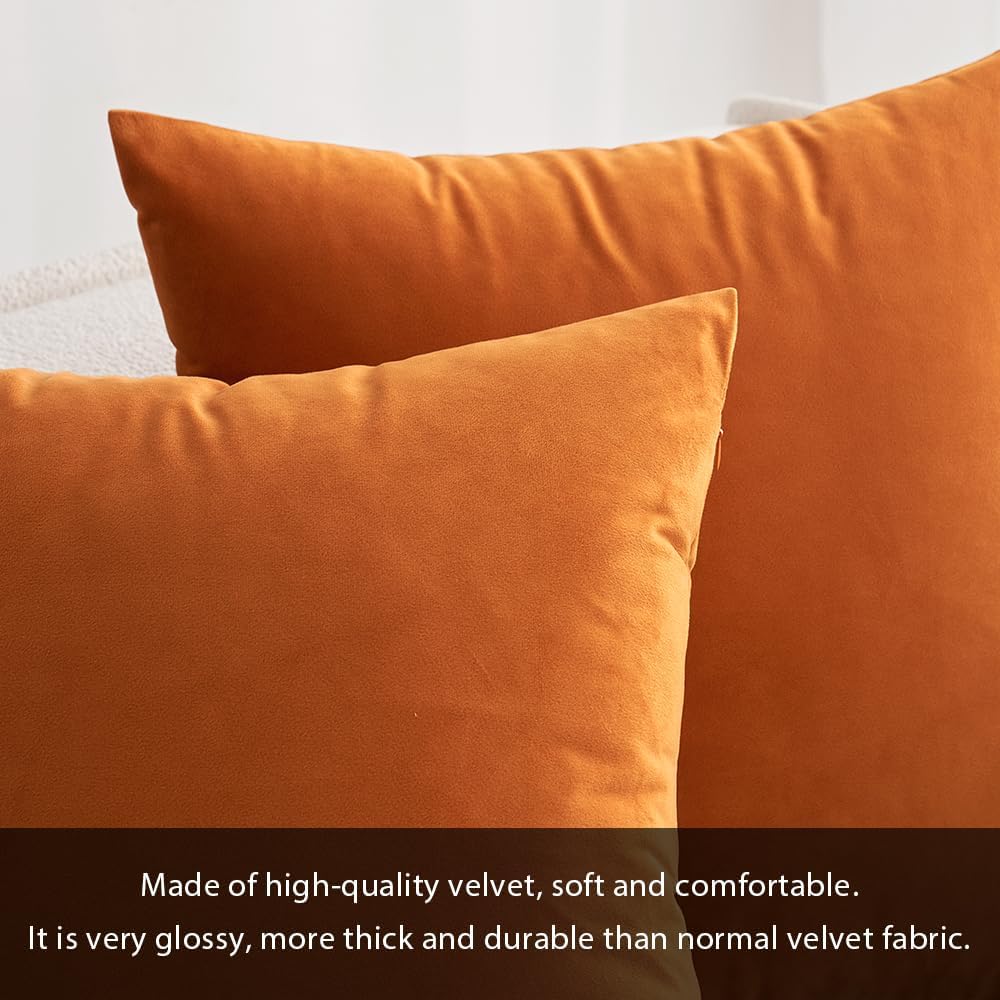 Miulee Velvet Throw Pillow Covers 12x20 Inch, Pack of 2 - Orange, Soft Solid Lumbar Decorative Pillow Covers Modern Luxury Home Decor for C…