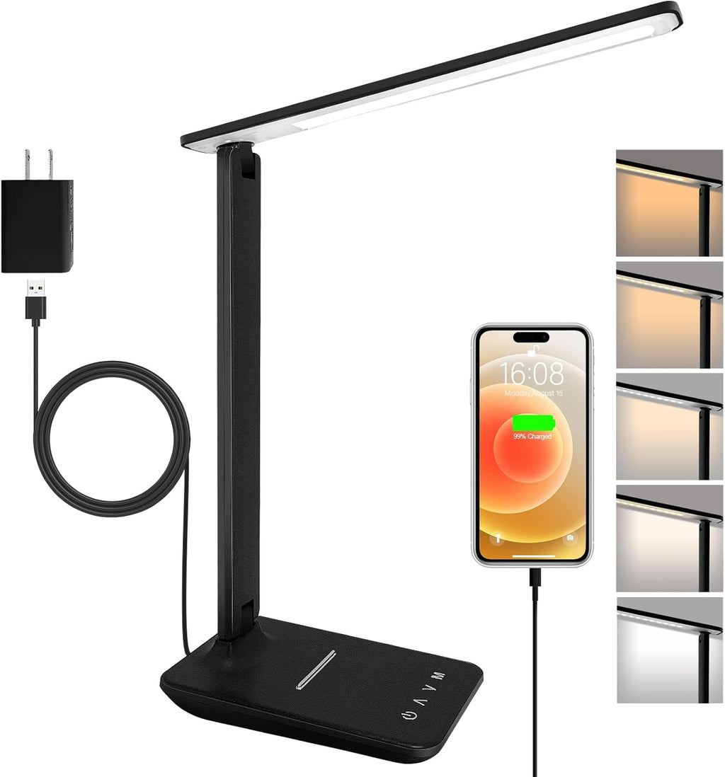 karidi LED Desk Lamp Dimmable Table Lamp with USB Charging Port, 5 Lighting Modes, Sensitive Control, Foldable Portable Desk Light for…