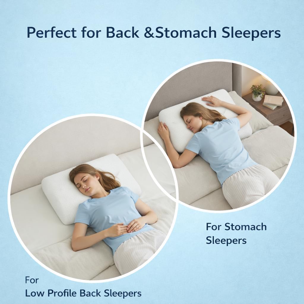 Dlight Bd Ultra 2.7" Stomach Sleeping Gel Infused Memory Foam Pillow- Ultra Thin and Flat Design for Stomach and Back Sleepers White
