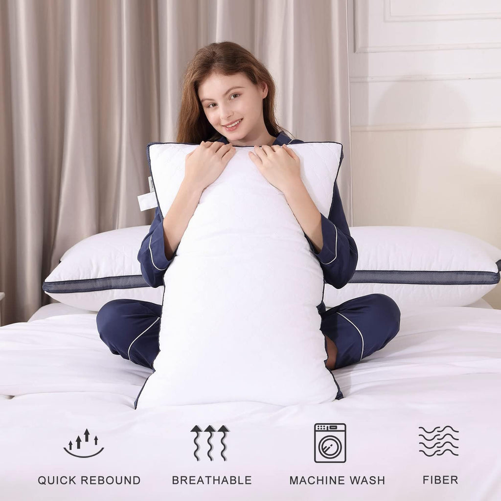 Meoflaw Pillows for Sleeping (4-Pack), Luxury Hotel Pillows Queen Size Set of 4, Bed Pillows for Side and Back Sleeper (Queen) blue