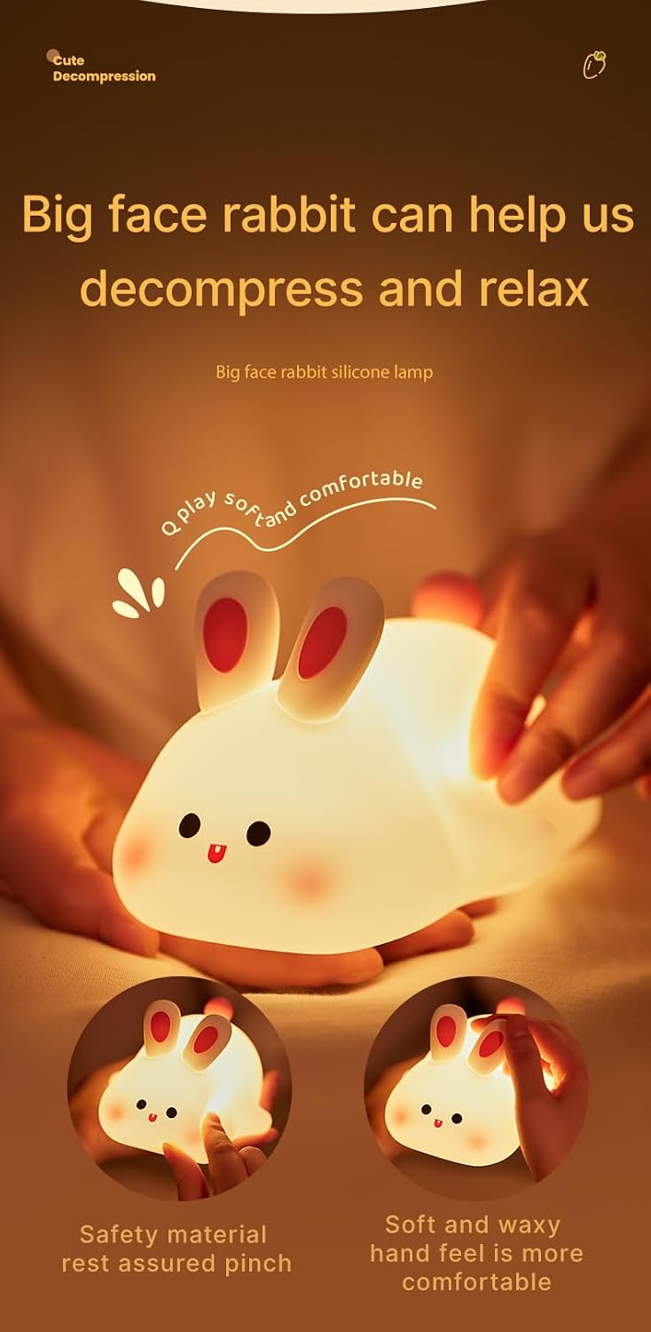 Atsuinightlight ATSUI Rabbit Night Light, LED Squishy Novelty Animal Night Lamp, Food Grade Silicone 3 Level Dimmable Nursery Nightlight fo…