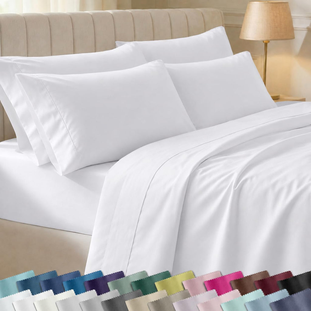 CaliforniaDesignDen California Design Den 6 Pc Queen Size Sheet Set with 4 Pillowcases - Soft 400 Thread Count 100% Cotton Sheets, Sateen,…