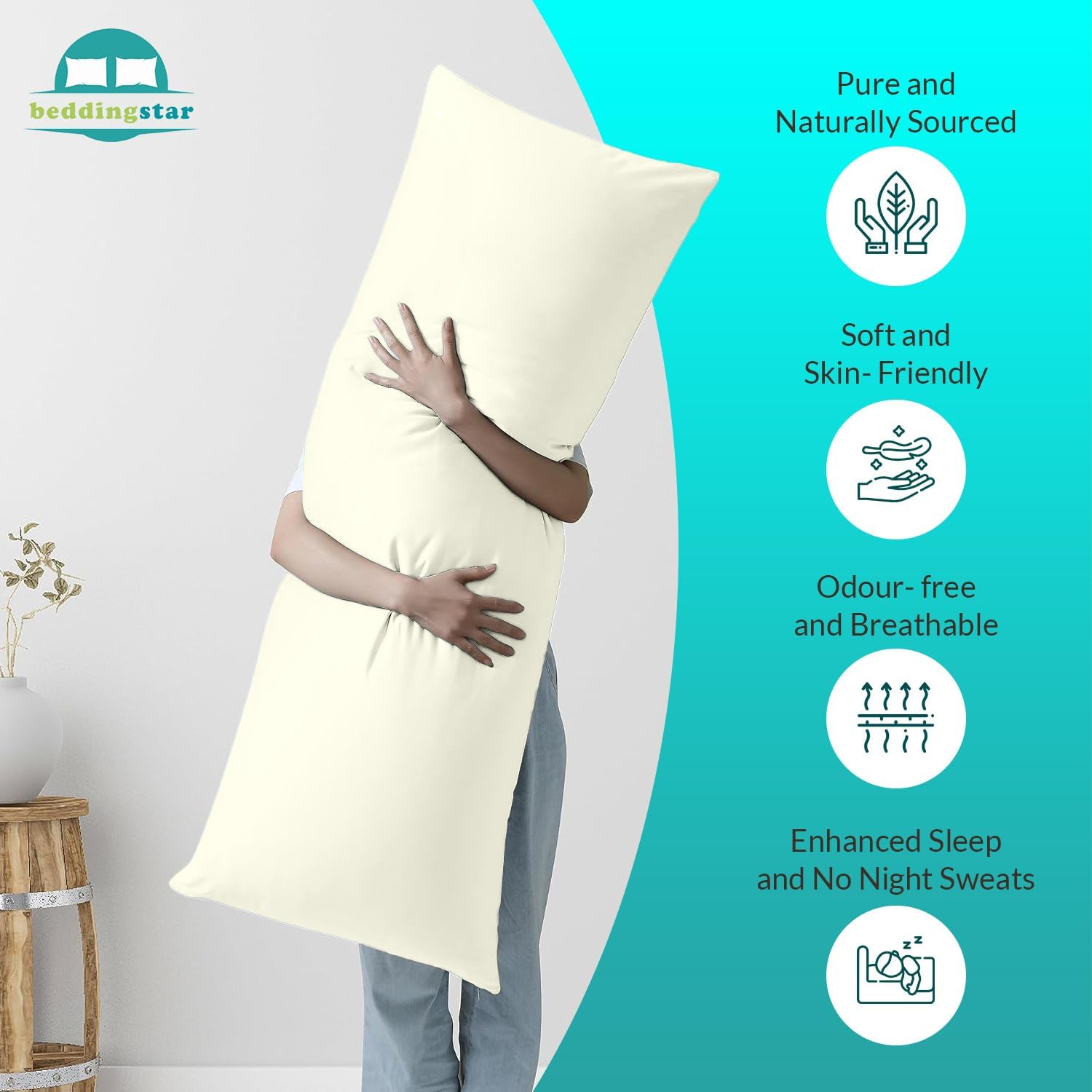 Body Pillow Cover 20x54 Body Pillow Case 100% Egyptian Cotton Hotel Quality 1-Pieces Ivory Body Pillow Cover Premium 600 Thread Count…