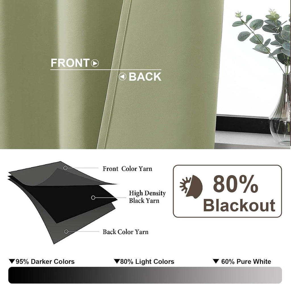Gwine Sage Green Blackout Curtains for Bedroom 84 inches Long 2 Panels Set, Solid Noise Reducing Thermal Insulated Blackout Curtains for…