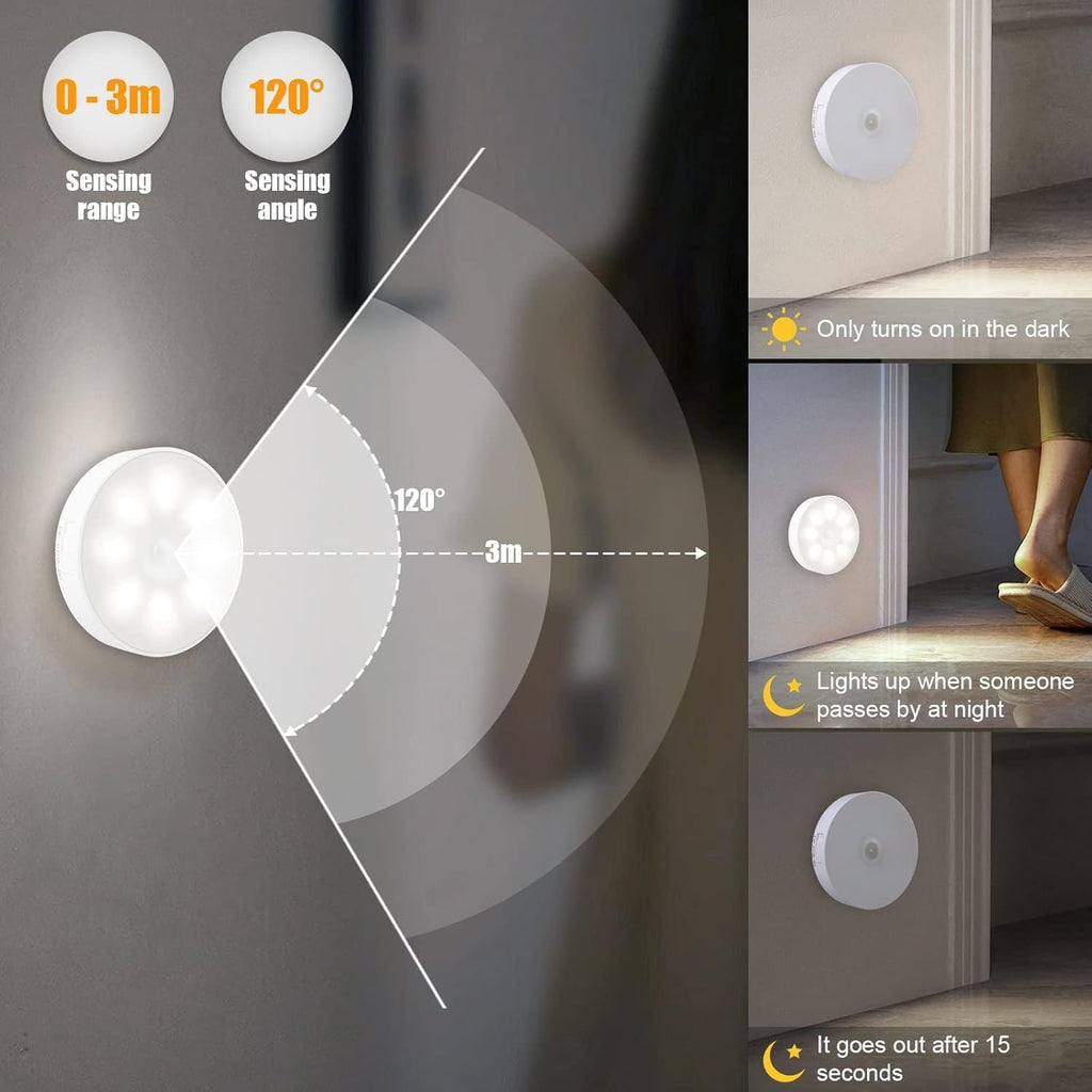 Upgraded Motion Sensor Light, 8 LEDs, 3 Pack Rechargeable, 120 Detection, 3 Modes - Closet, Bedroom, Stair, Hallway Light - 6000K Cold White