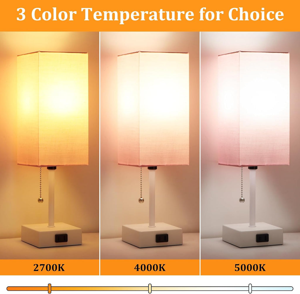 15'' Table Lamp for Bedroom set of 2,3-Color Bedside Lamps with Pull Chain Table Lamps for Night stands, Small Night Light Lamps with 2…