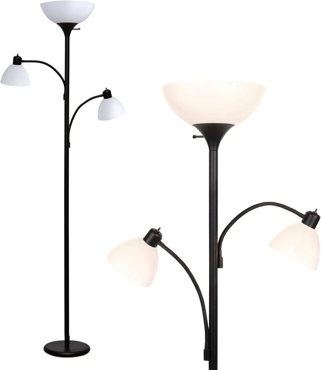 Brightech Sky Dome Double LED Floor Lamp, Torchiere Super Bright Floor Lamp with 2 Reading Lamps for Living Rooms & Offices - Dimmable…