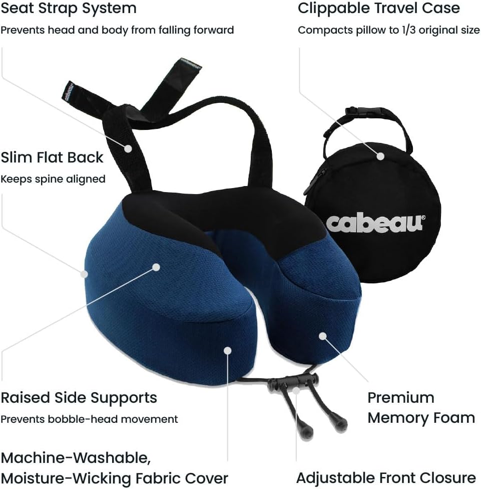 Cabeau Evolution S3 Travel Pillow – Straps to Airplane Seat – Ensures Your Head Won’t Fall Forward – Relax with Plush Memory Foam – Quick-D…