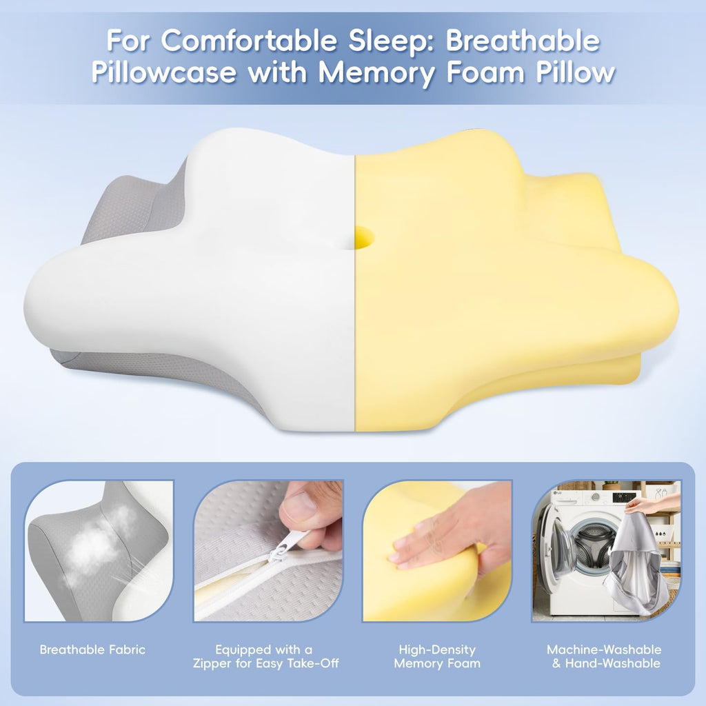 Missleep Cervical Neck Pillow, Memory Foam Pillows for Neck and Shoulder, 2 Heights Ergonomic Pillow with Breathable Ice Silk Cover, Neck…