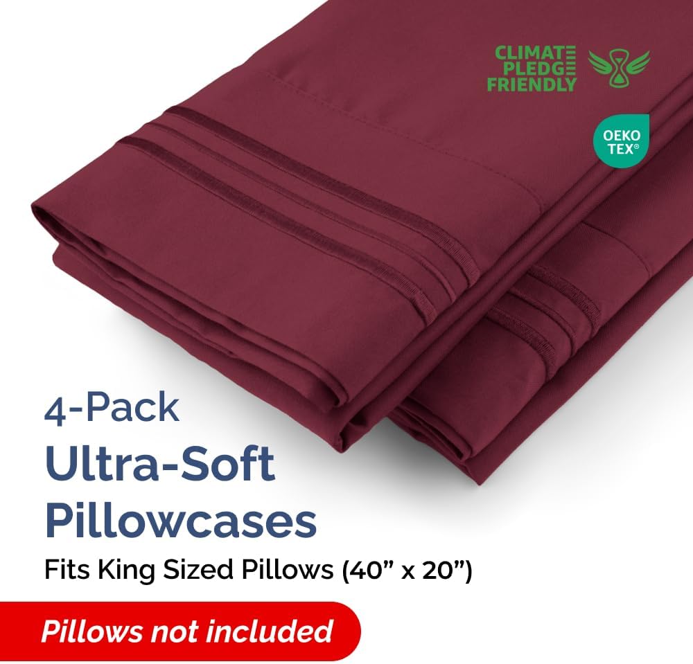 King Pillow Cases Set of 4 - Ultra Soft Hotel Quality Pillowcase Covers - Comfy, Cozy & Wrinkle Free - Shrinkage, Stain and Fade…