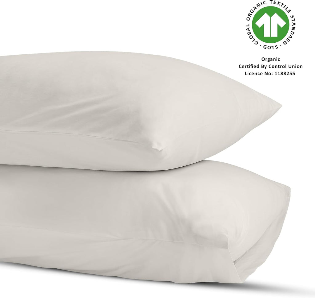 Bioweaves 100% Organic Washed Cotton Percale Weave Pillow Cases King Size GOTS Certified Queen Pillow Covers, Envelope Closure – Set of 2,…