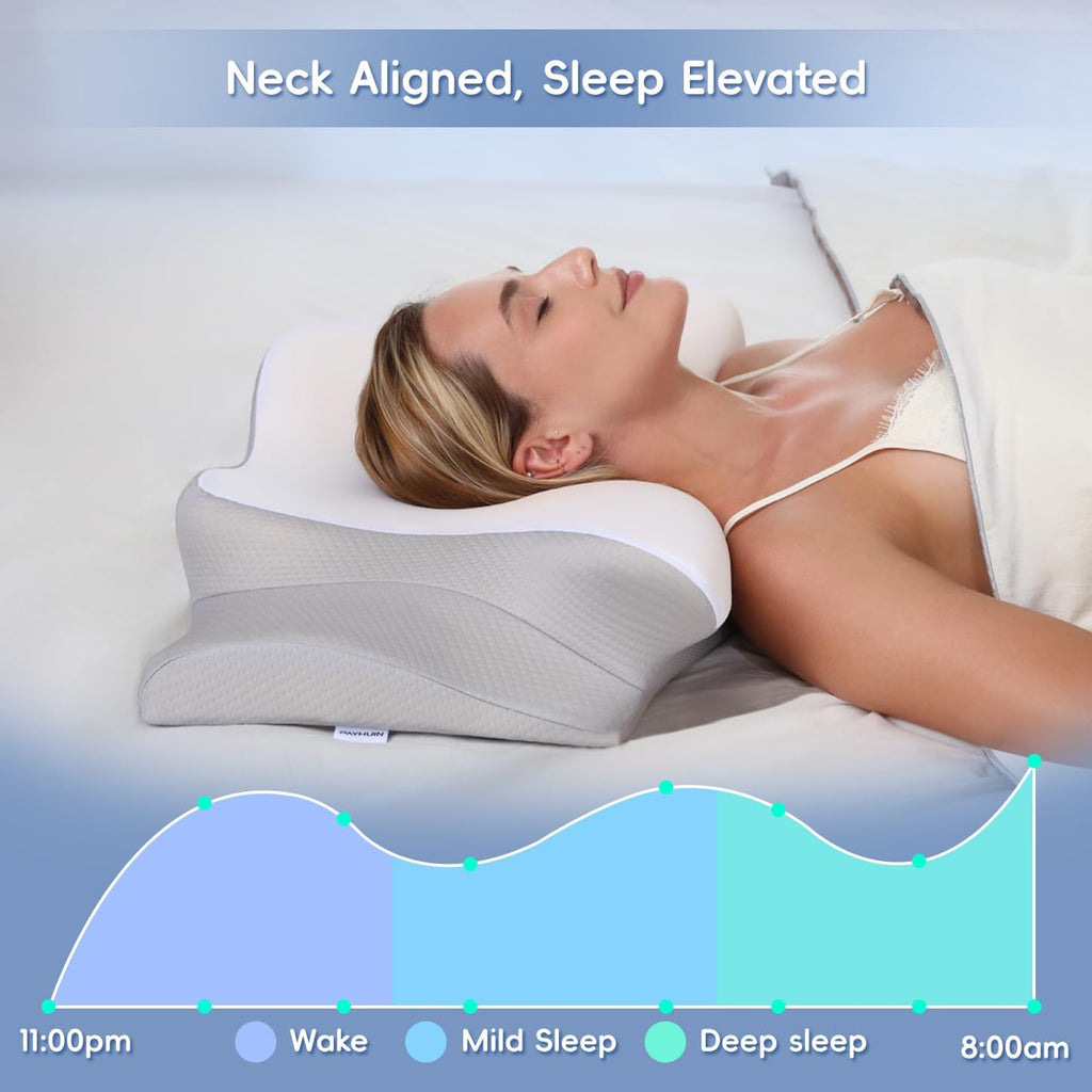 Missleep Cervical Neck Pillow, Memory Foam Pillows for Neck and Shoulder, 2 Heights Ergonomic Pillow with Breathable Ice Silk Cover, Neck…