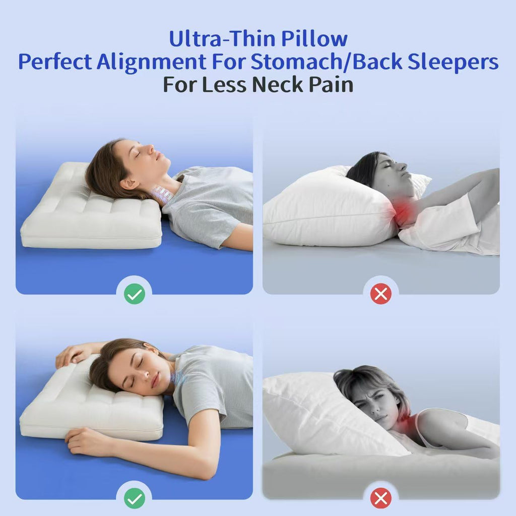Flat Pillow - Ultra Thin & Adjustable Low Pillow for Side Back Stomach Sleepers, Relief Neck & Shoulder Pain, Customizable Support with…