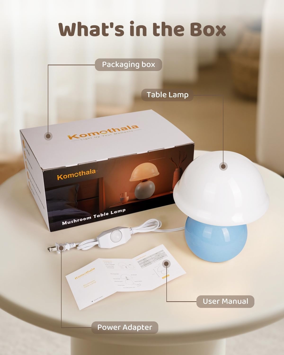 Mushroom Table Lamp for Bedroom, Cozy Bedside Lamp with Glass Shade, Stepless Dimmable Nightstand Lamp for Relaxing Bedroom Decor &…