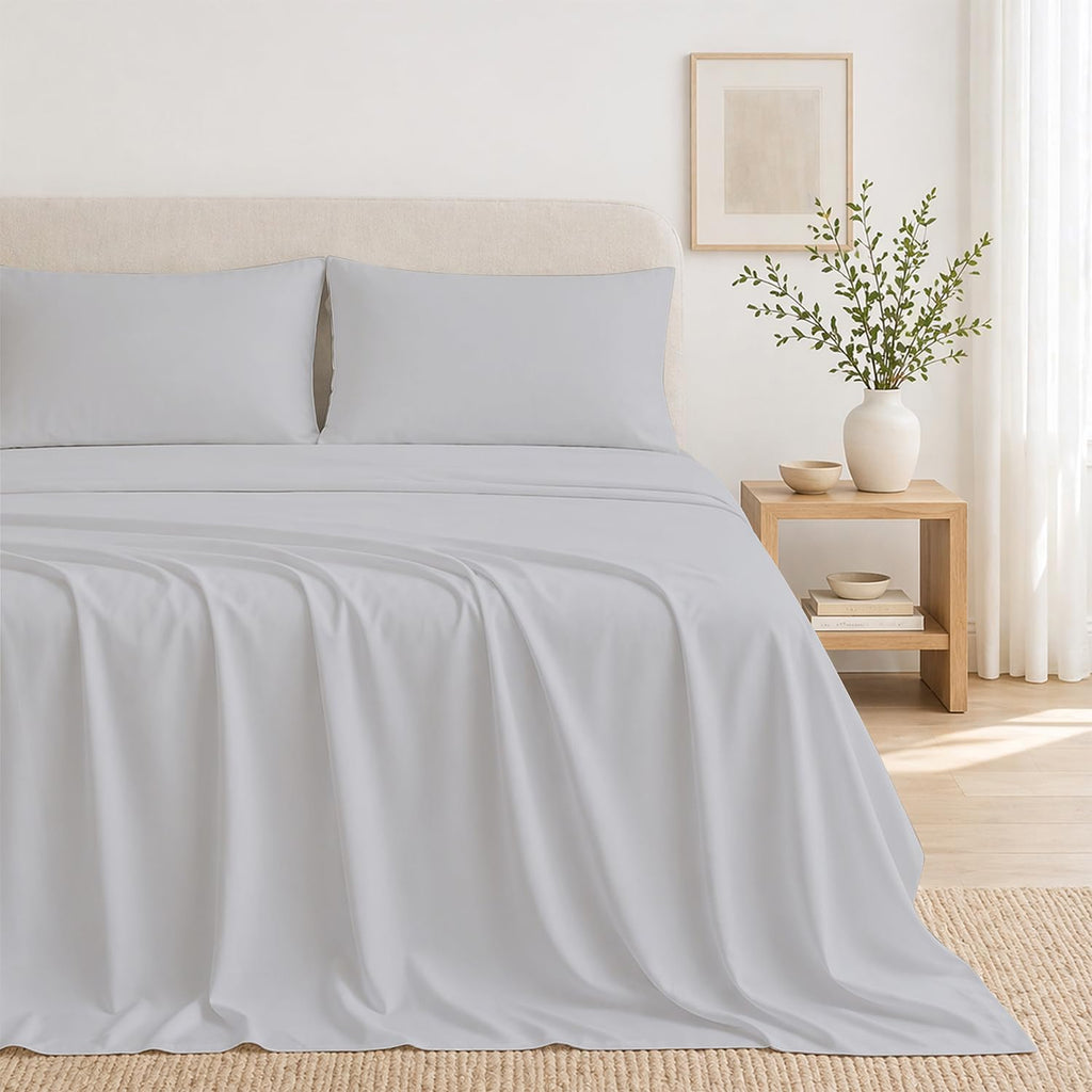 THREAD SPREAD Egyptian Cotton King Size Sheets Set – 300 Series 16" Deep Pocket 100% Cotton Sheets King Size (4 PC, Light Grey), Soft…