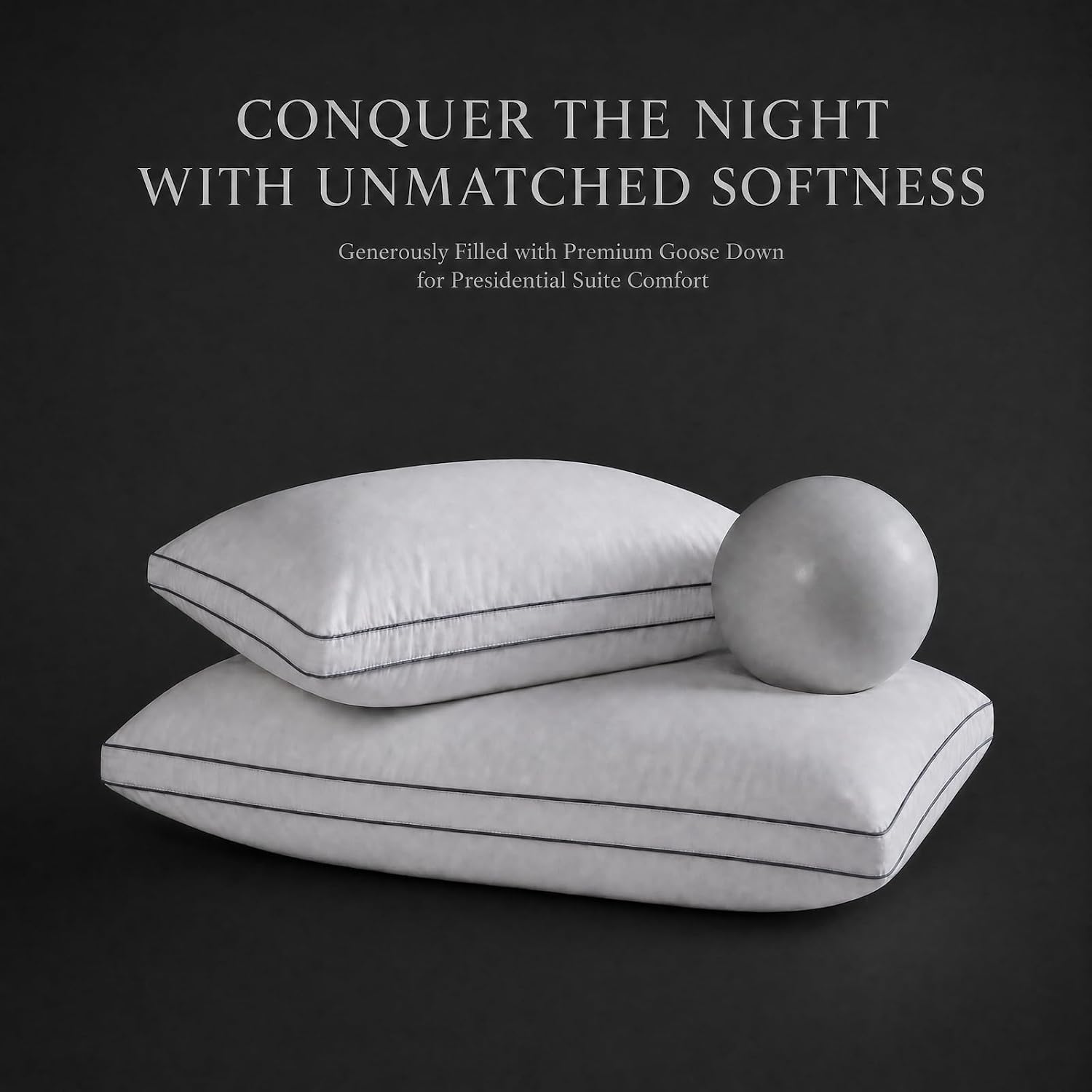 NightHug Goose Down Pillow, King Size Set of 1 with 3-Layer Design, Hotel Down Bed Pillow for Side, Back, and Stomach Sleepers, Soft 600 Th…