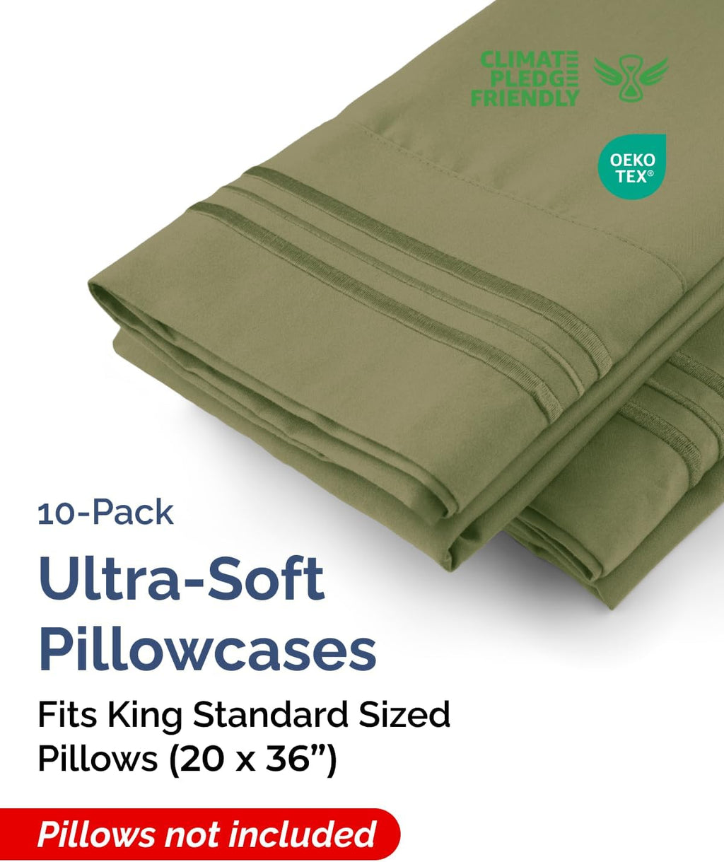 King Standard Pillow Cases Set of 10 - Ultra Soft Hotel Quality Pillowcase Covers - Comfy & Wrinkle Free - Shrink & Fade Resistant…