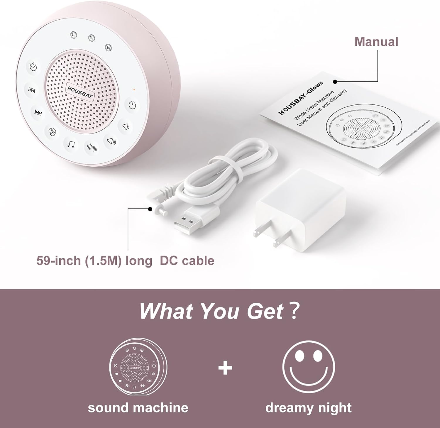 Housbay White Noise Machine with 31 High Fidelity Soothing Sounds, 5W High Power Loud Enough Speaker, Easy Volume Control, Sleep Timer…