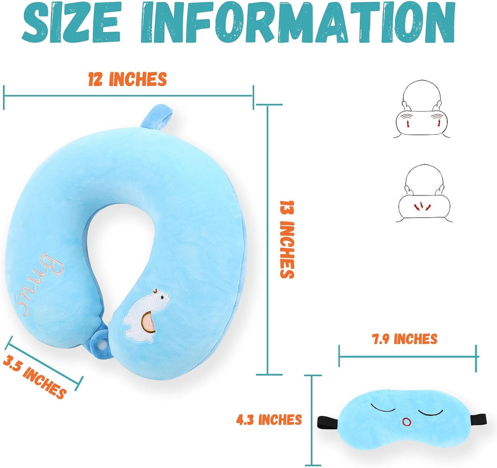 MissSoul Kids Neck Pillow for Travel with Sleep Eye Mask, Cute Travel Neck Pillow, Memory Foam Flight Sleeping Headrest Pillow for Boys & G…