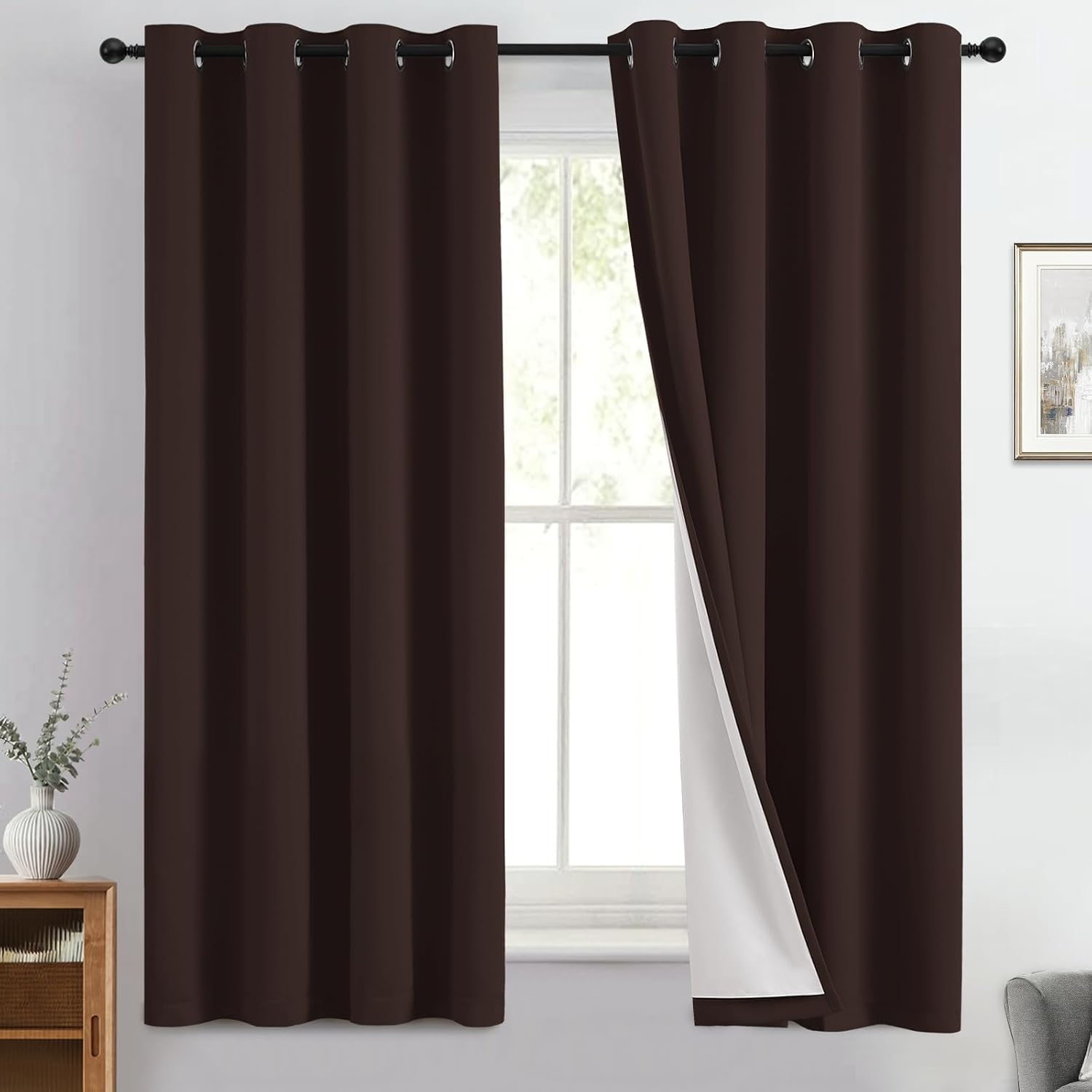 Yakamok 100% Blackout Curtain Panels 63 inches Cold and Light Blocking Drapes for Nursery, 2 Thick Layers Thermal Insulated Draperies (2 Pi…