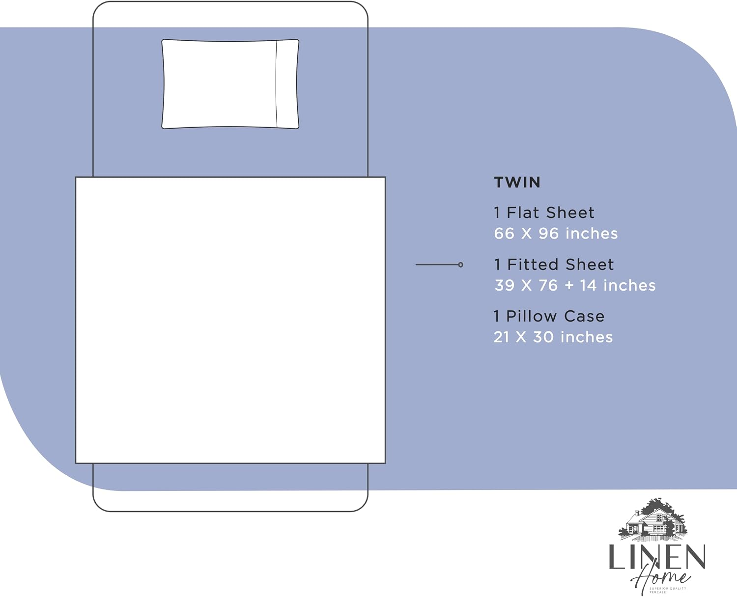 Linen Home 100% Cotton Percale Twin Sheets 3-Piece Set, Soft Breathable & Cooling Bed Linen, Deep Pocket 16", Crisp Hotel Quality, Dark Blue