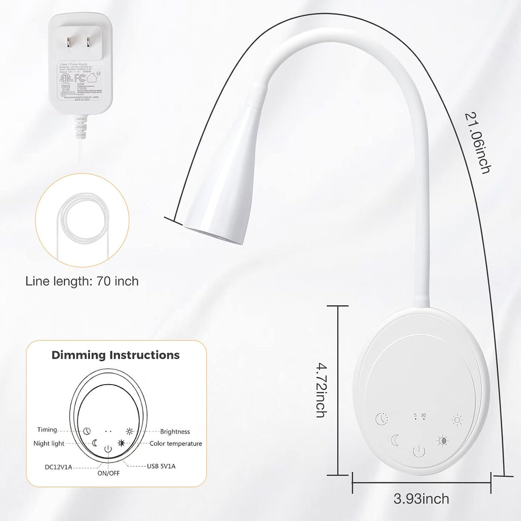 SANKEDOU LED Wall Mount Reading Light, Bedside Reading Lights with Touch Control, 5 Dimmable, USB Output, Night Light & Timers, Flexible…