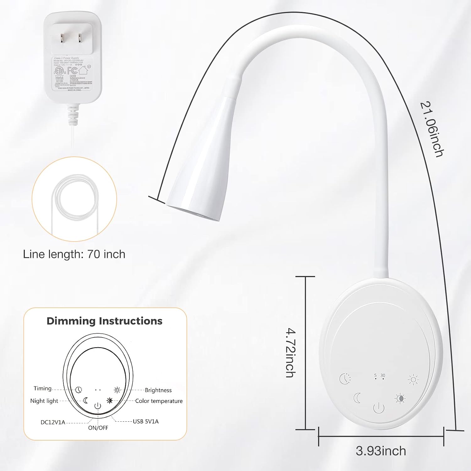 SANKEDOU LED Wall Mount Reading Light, Bedside Reading Lights with Touch Control, 5 Dimmable, USB Output, Night Light & Timers, Flexible…