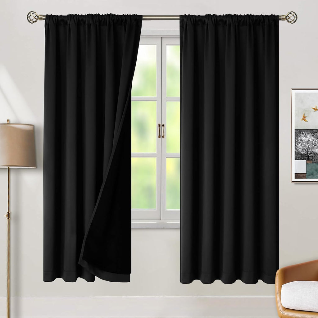BGment Full Blackout Curtains with Liner Thermal Curtains 72 Inches Long, Rod Pocket and Back Tab Double Layer Black Out Privacy Curtains…