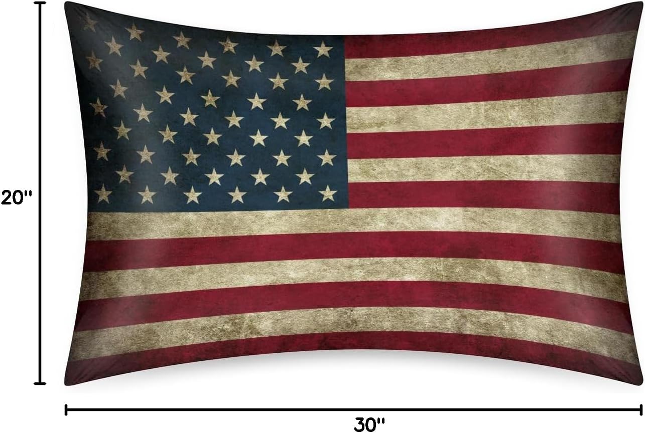 American Flag Retro Satin Silk Pillowcase for Hair and Skin Pillow Cases Queen Size Soft Silk Pillow Case with Envelope Closure Print…