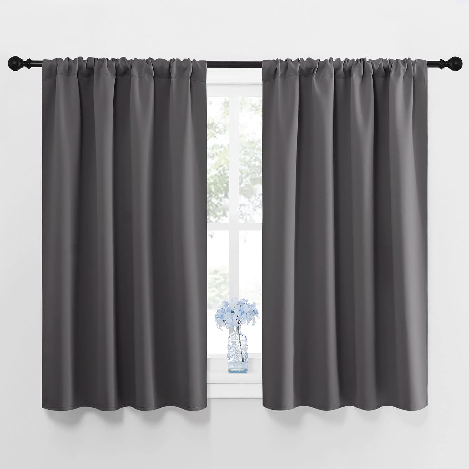 NICETOWN Grey Window Curtains for Bedroom - Home Decoration Thermal Insulated Rod Pocket Blackout Blinds & Drapes for Small Windows…