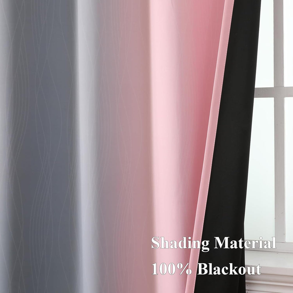 Estelartextiler Pink and Grey Blackout Curtains 45 inches Long, Ombre Full Room Darkening Window Curtains for Living Room, Grommet Thermal In…