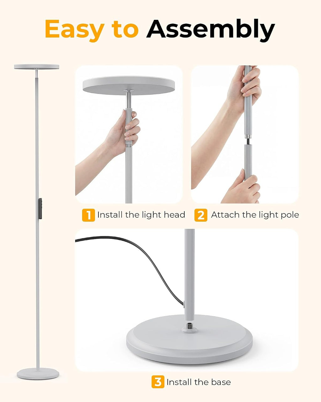 Floor Lamp for Bedroom,69" Tall Standing Lamp Remote & Foot Switch with 1H Timer, 2700-6500K Stepless Dimmable Modern Pole Light for…