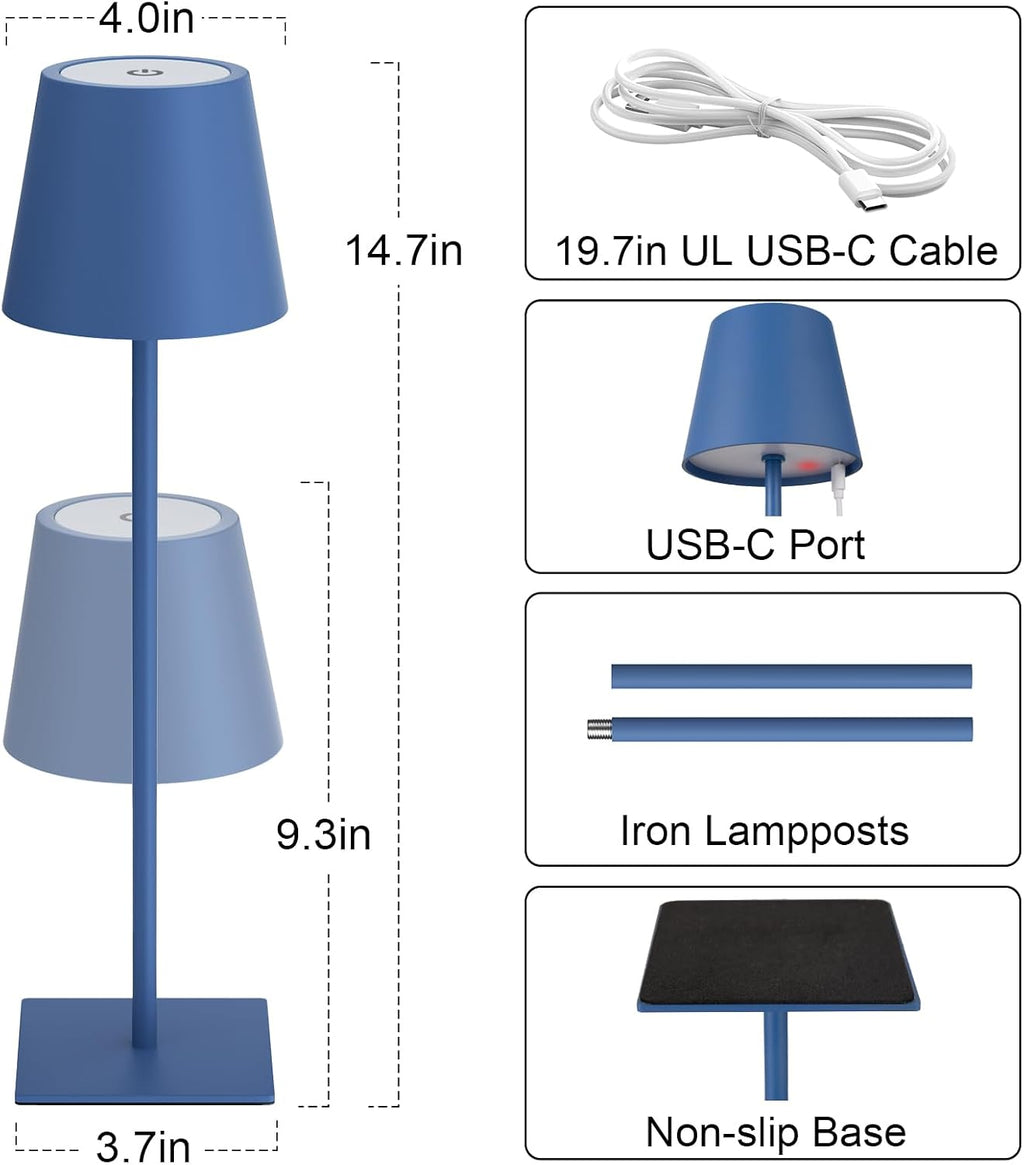 Kakanuo Cordless Rechargeable Table Lamp Navy 5000mAh Battery Operated Lamps, 3 Colors Stepless Dimming Touch Lamp for Living Room…