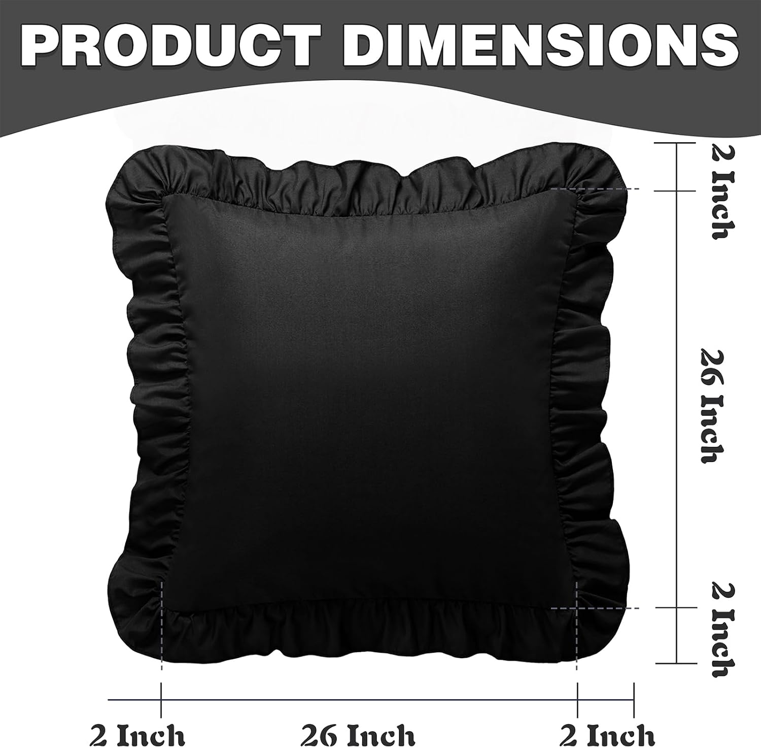KKJIAF Ruffle Pillow Cases 26x26 Inches, Black Square Ruffled Pillow Covers Set of 2, Microfiber Wrinkle Resistant Pillow Shams with…