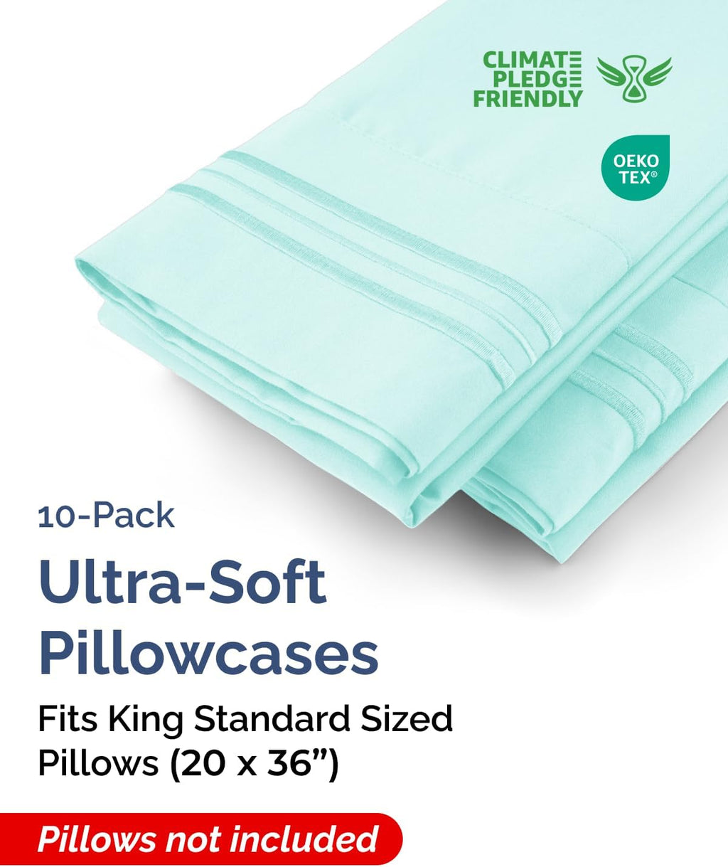 King Standard Pillow Cases Set of 10 - Ultra Soft Hotel Quality Pillowcase Covers - Comfy & Wrinkle Free - Shrink & Fade Resistant…
