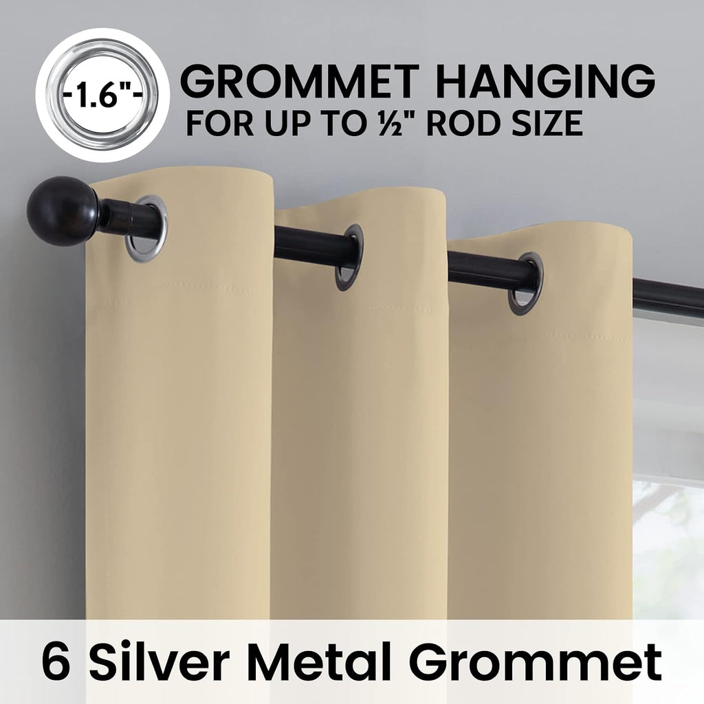 SimpleHome 100% Blackout Curtains for Bedroom, Thermal Insulated Grommet Window Drapes Room Darkening Beige Curtains for Living Room with Bl…
