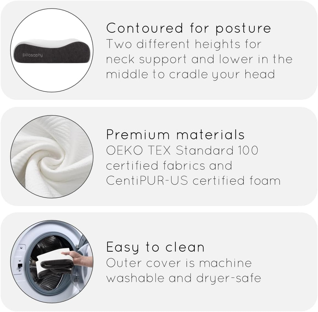 pillosophythetheoryofsleep pillosophy SleepTheory Pillow • Contour Shape • Cervical Neck Support • Memory Foam Core • Washable Outer Cover…