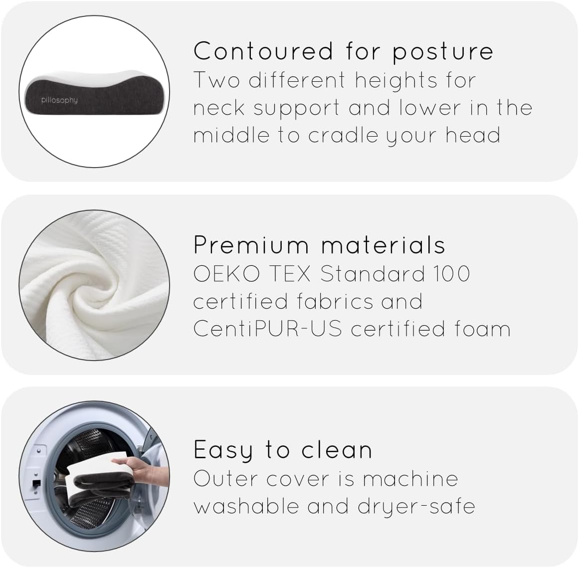 pillosophythetheoryofsleep pillosophy SleepTheory Pillow • Contour Shape • Cervical Neck Support • Memory Foam Core • Washable Outer Cover…
