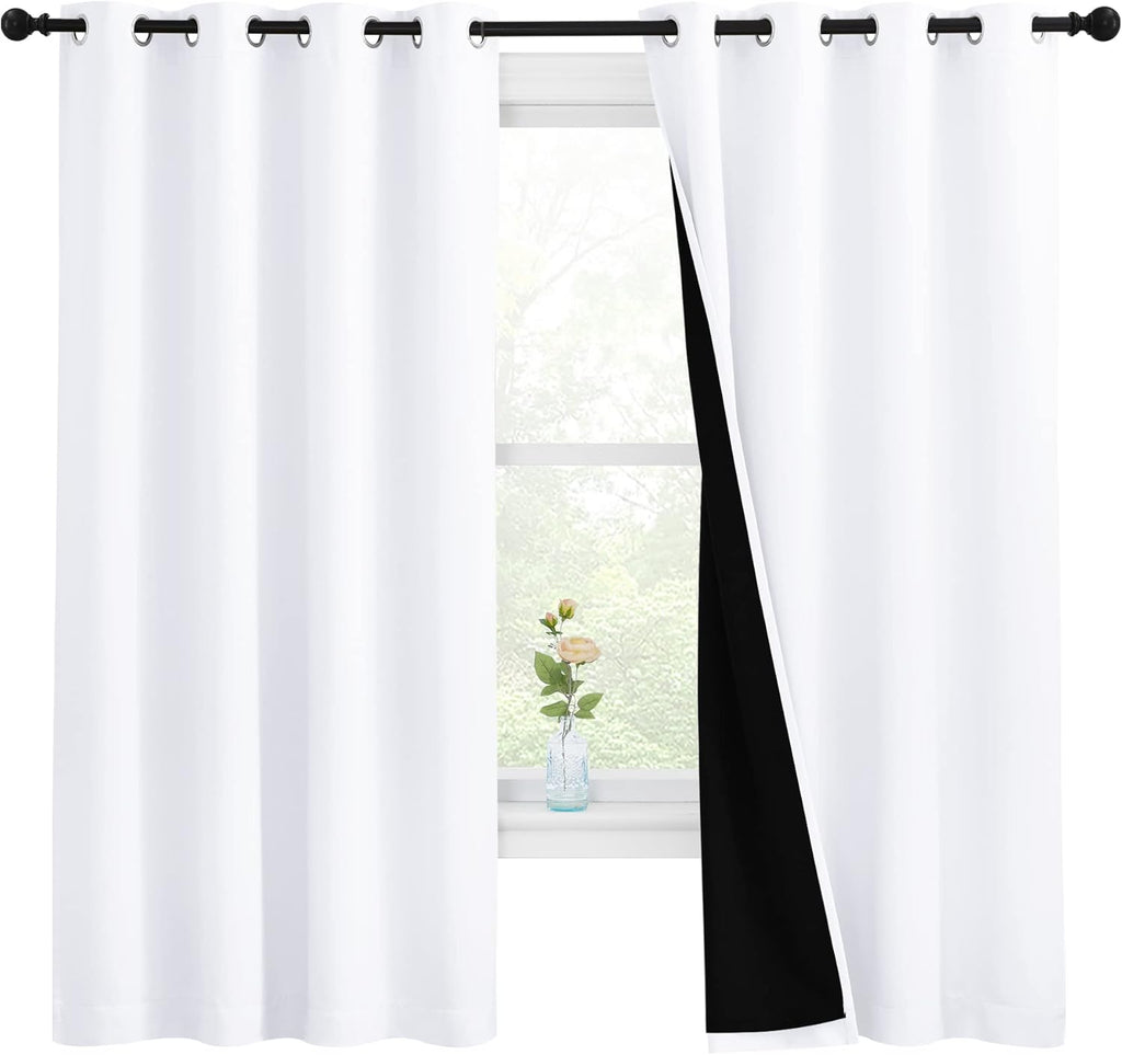 Nicetown White 100% Blackout Lined Curtains, 2 Thick Layers Completely Blackout Window Treatment Thermal Insulated Drapes for Kitchen/Bedro…