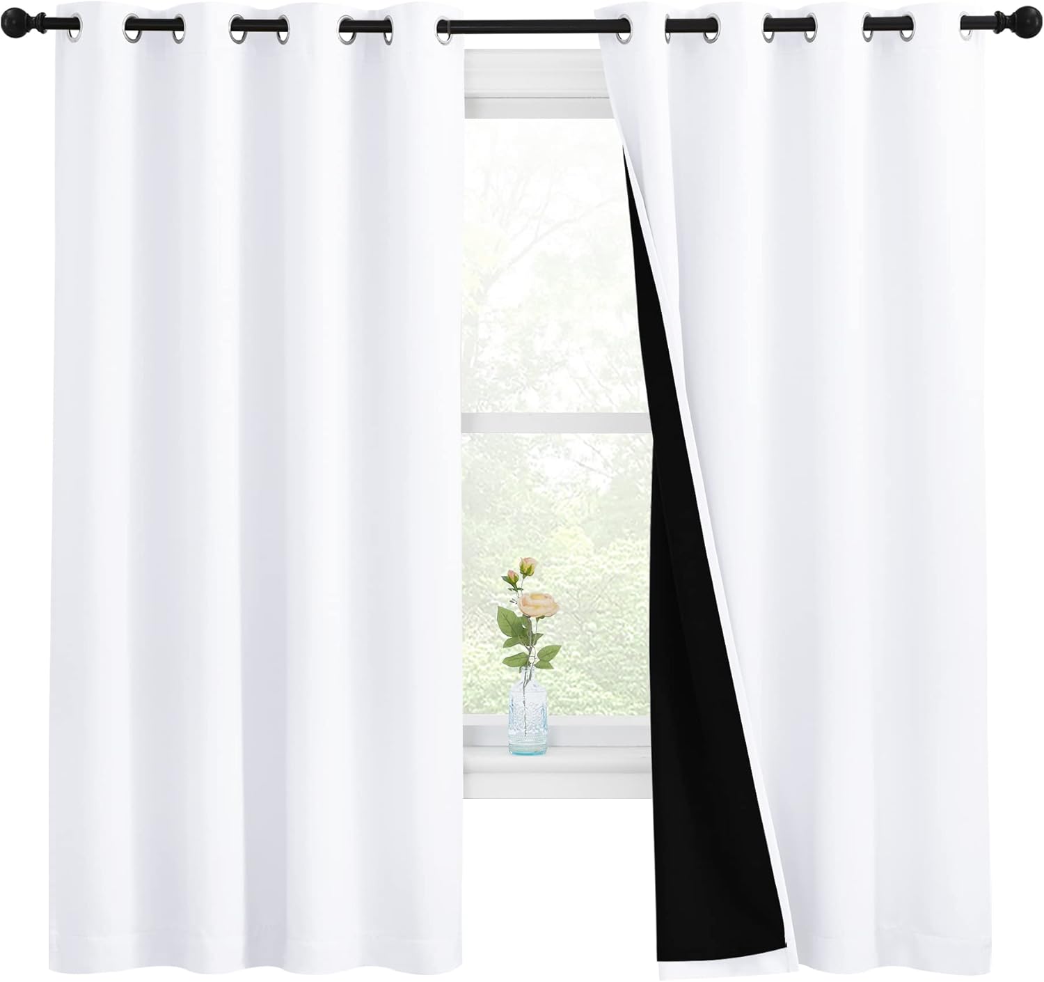 Nicetown White 100% Blackout Lined Curtains, 2 Thick Layers Completely Blackout Window Treatment Thermal Insulated Drapes for Kitchen/Bedro…