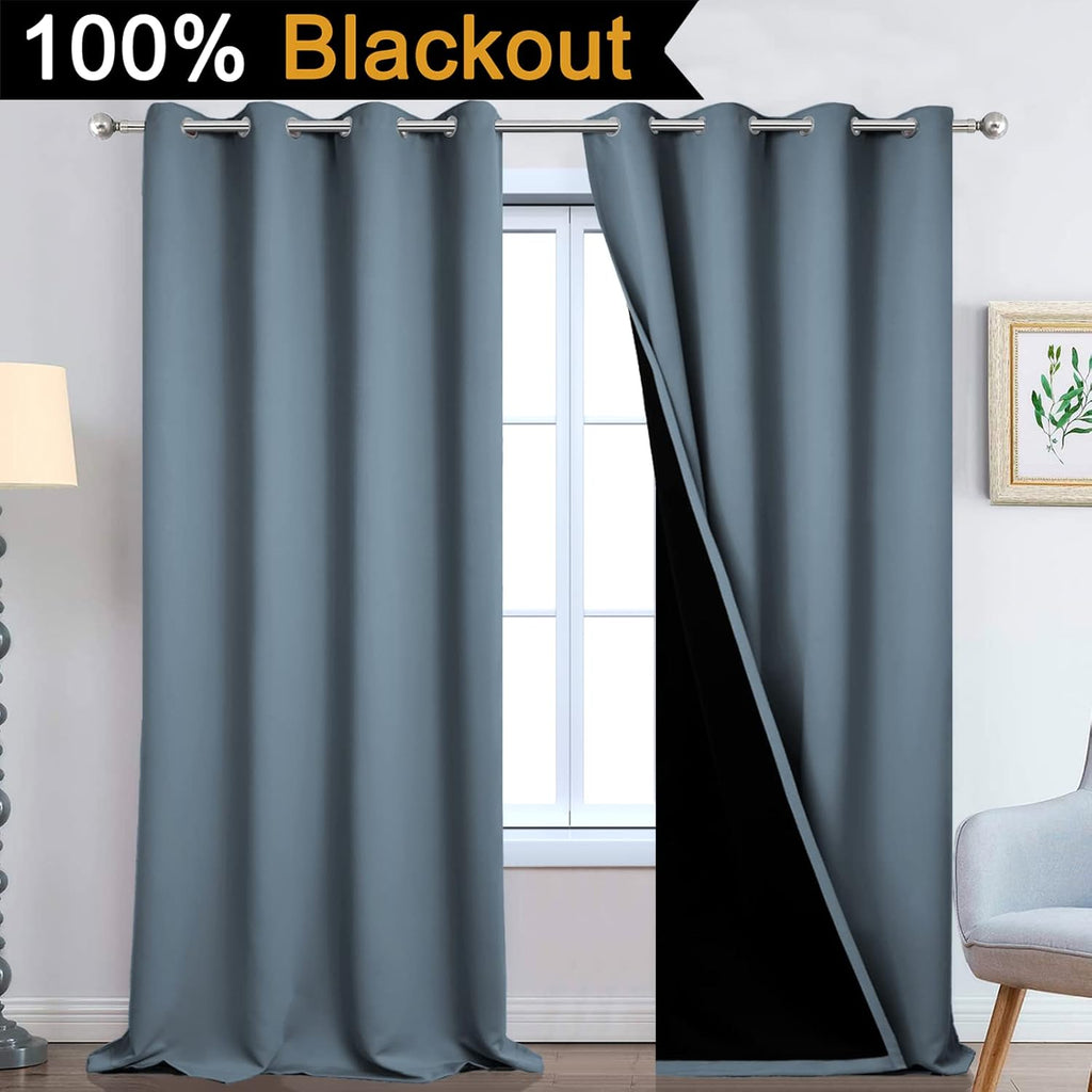 Yakamok 100% Blackout Lined Panels, Room Darkening Thermal Insulated Blackout Curtains for Bedroom, Heat Blocking Drapes for Living Room(52…