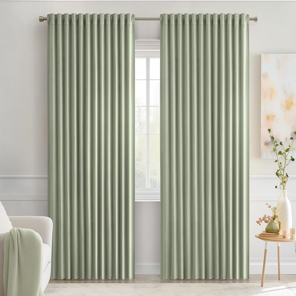 Miulee Sage Green Back Tab Blackout Curtains 84 Inch Length 2 Panels Set for Living Room Bedroom Privacy, Rod Pocket/Pinch Pleated Thermal…