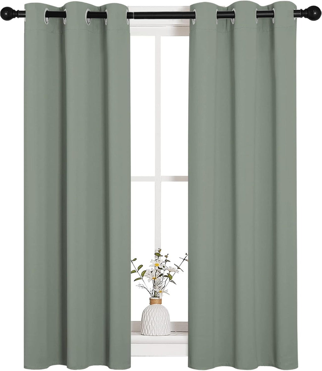 NICETOWN Bedroom Curtain Panels Blackout Draperies, 1 Pair, 29 by 40 inches, Greyish Green, Thermal Insulated Solid Grommet Blackout…