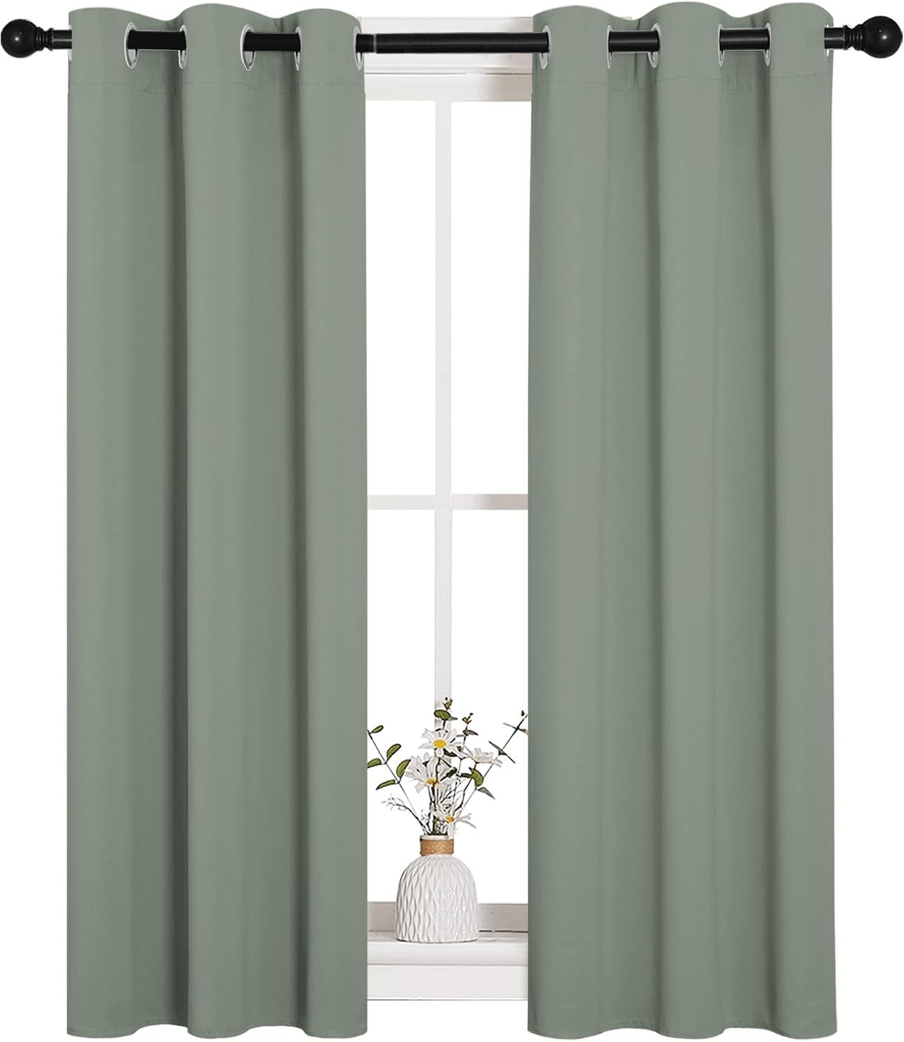 NICETOWN Bedroom Curtain Panels Blackout Draperies, 1 Pair, 29 by 40 inches, Greyish Green, Thermal Insulated Solid Grommet Blackout…