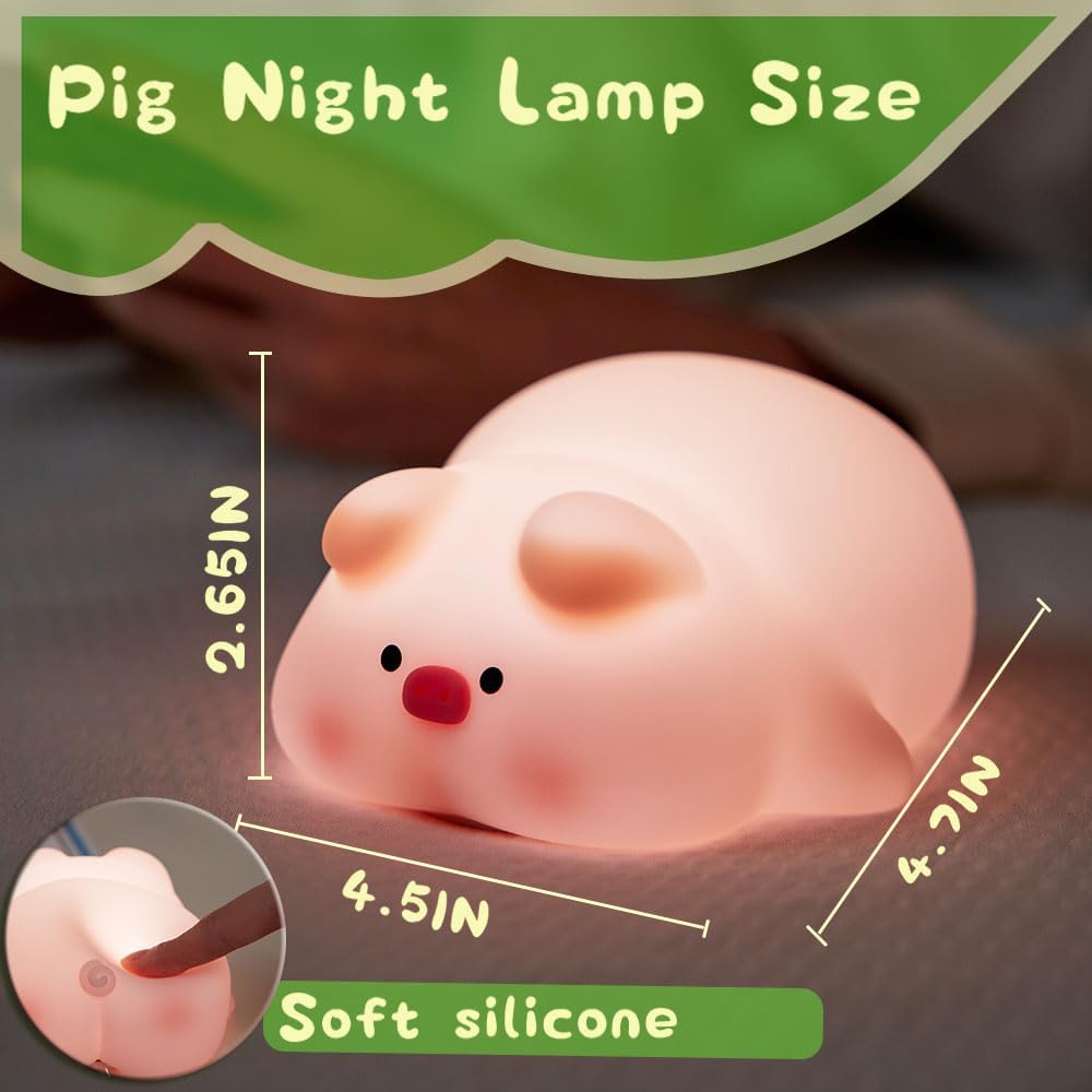 Cute Pig Lamp, Fun Lying Flat Pig Night Light, LED Squishy Animal Novelty Lamp, Light up Duck for Kids Great Gift, 3 Level Dimmable…