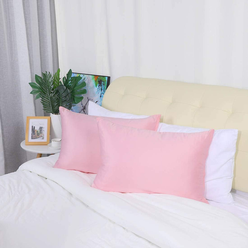 uxcell Standard Satin Pillowcase with Zipper, Super Soft and Luxury, Silky Pillow Cases Covers Set of 2, 21"x27", Blush